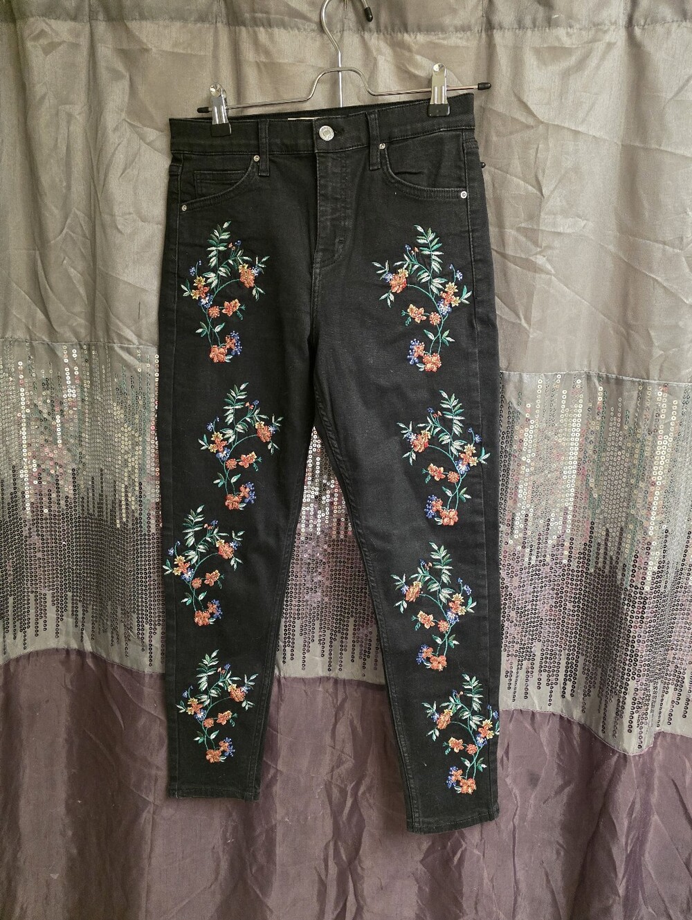 Topshop Moto Jamie Pants With Floral Design